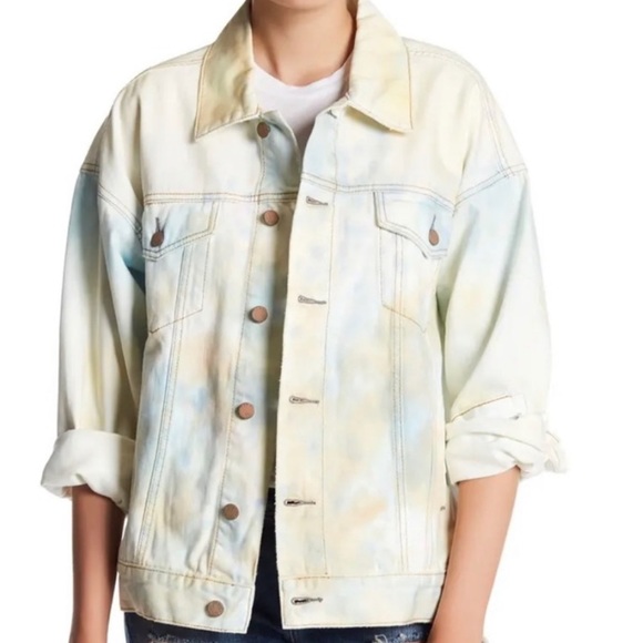 FREE PEOPLE Tie Dye Denim Jean Jacket Coat - Picture 7 of 12